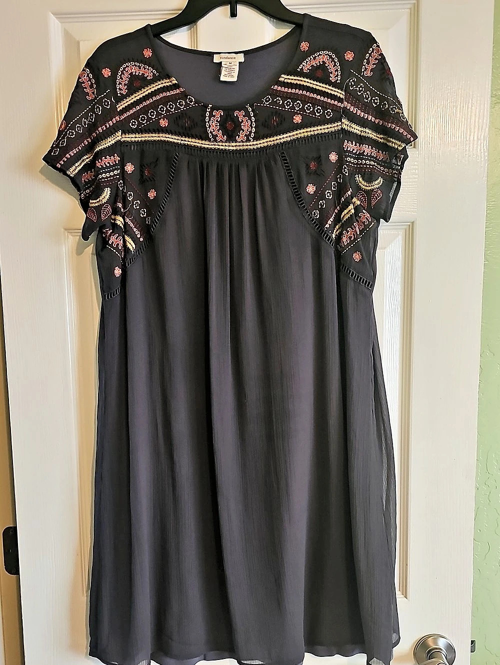 Sundance Embroidered Knee Length Dress in Brown & Orange, Medium
